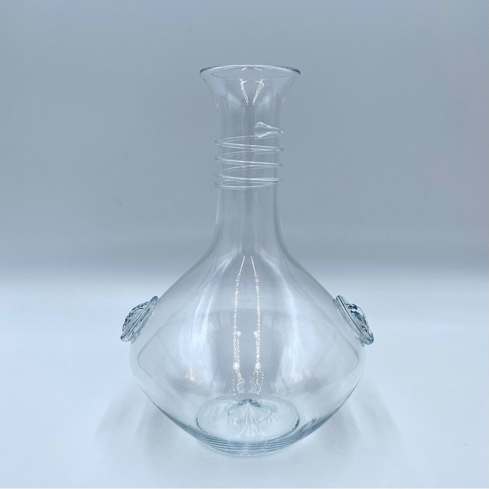 Juliska Glassware Athena Collection Blown Glass Carafe Open Wine Decanter Signed